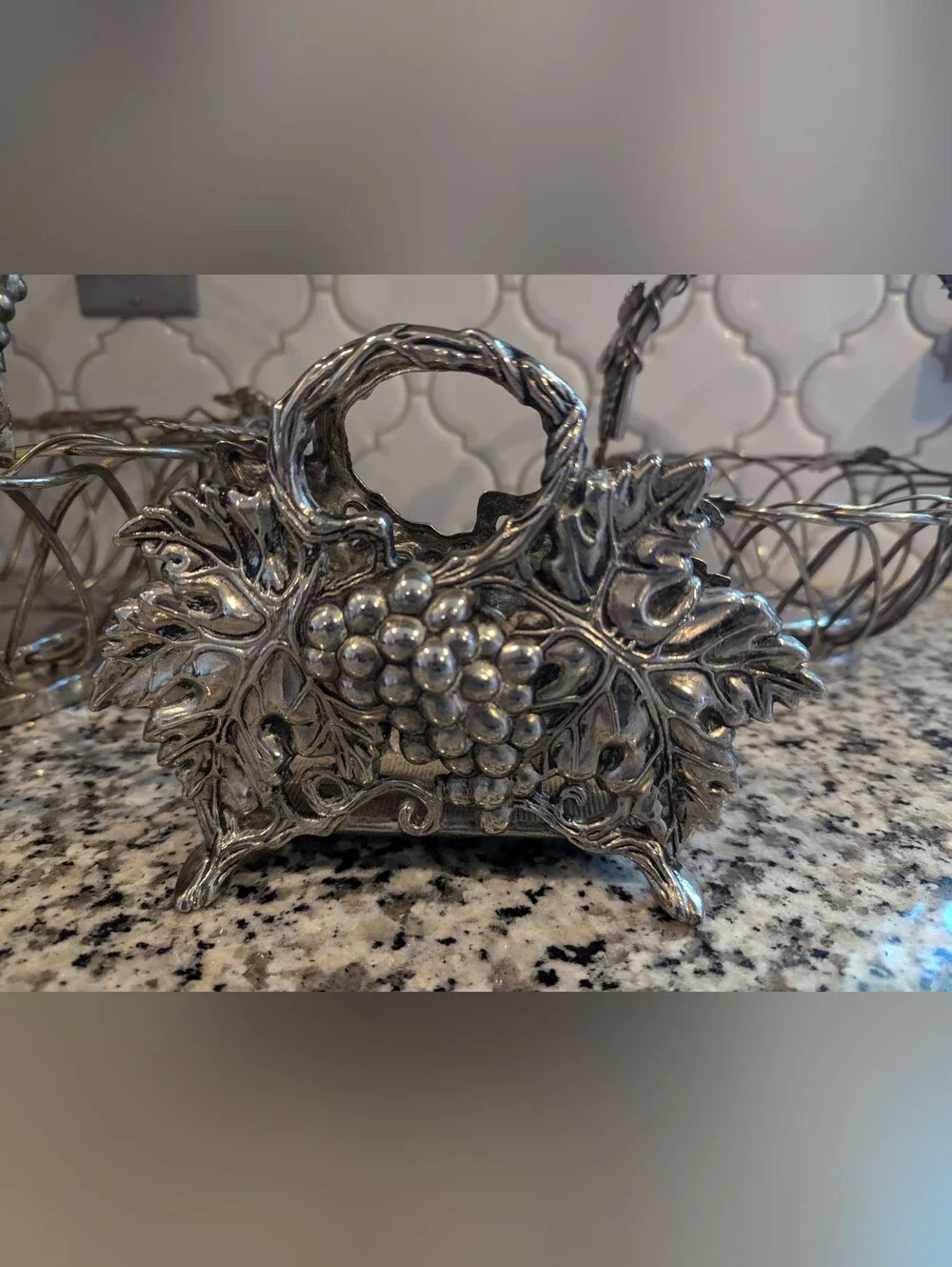 Vintage Godinger Silver plated grape baskets and napkin holder